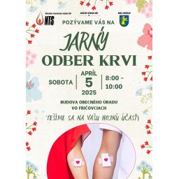 Jarný odber krvi - 5.4.2025 - od 8 - 10,00 hod, budova OcÚ Fričovce